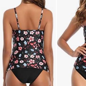 Floral High Neck Tankini Swimsuit Set